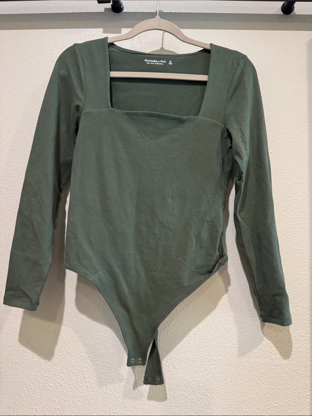 Abercrombie & Fitch Olive Green Square-Neck Long Sleeve Bodysuit